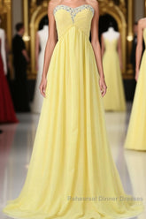 Sweetheart Long Yellow Chiffon Beaded Pregnant High Low For Teens Simple Cheap Bridesmaid Dress